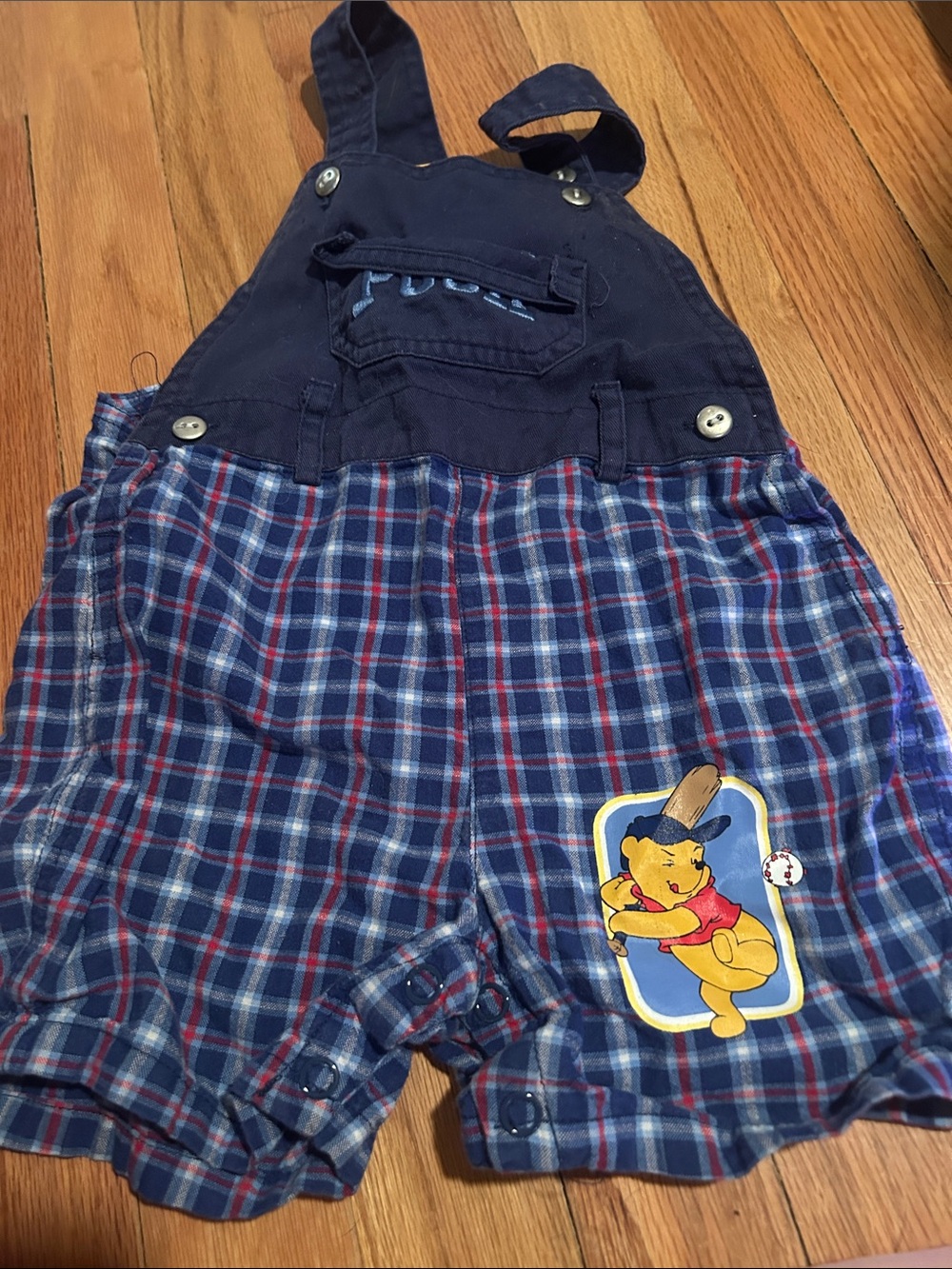 Y2K vintageDisney Navy and Blue Plaid Pooh Overalls
